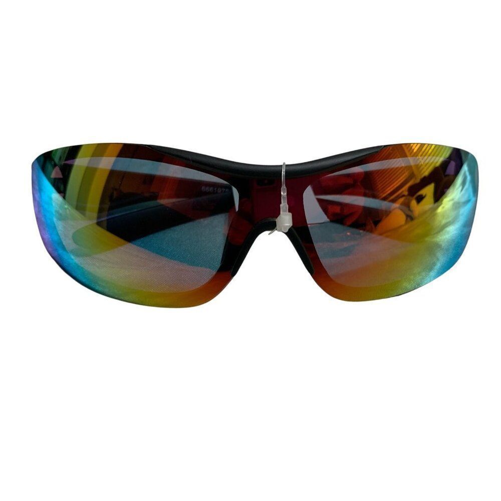 Renegade Mens New Shield Rainbow Lens Black Frame Sport Sunglasses
